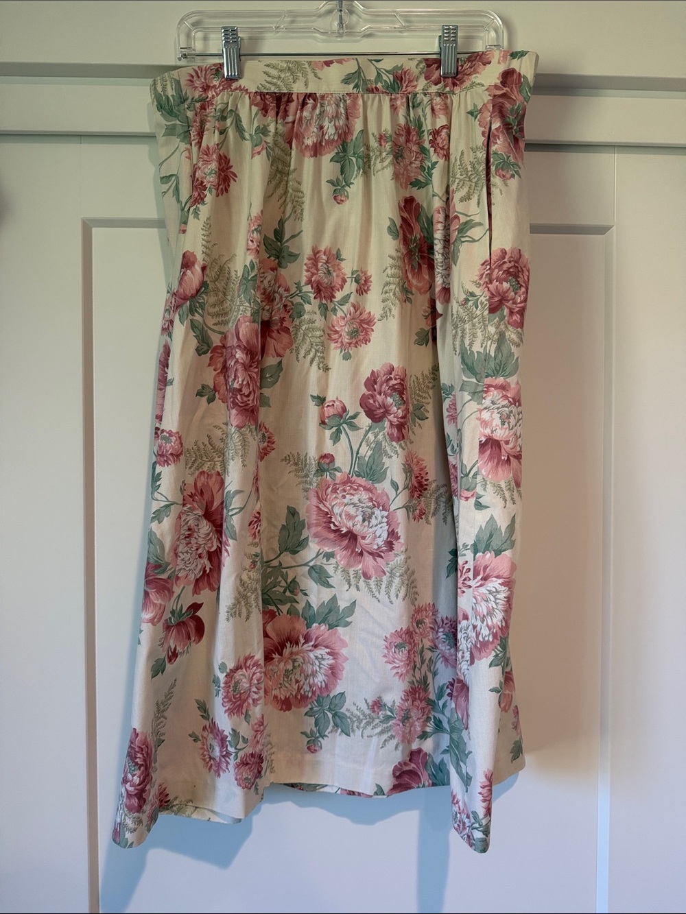Lucia Floral Cream A-Line Skirt with Pink Rose Print